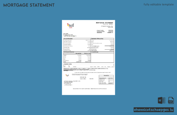 USA TCF Bank Hypothekenabrechnung in Word- und PDF-Formaten – Beispielvorschau